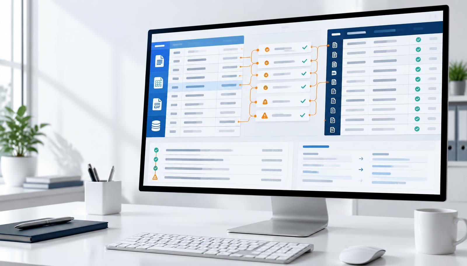 Finance Harmonizer zeigt den geprüften Datenfluss von Quelldateien nach Business Central